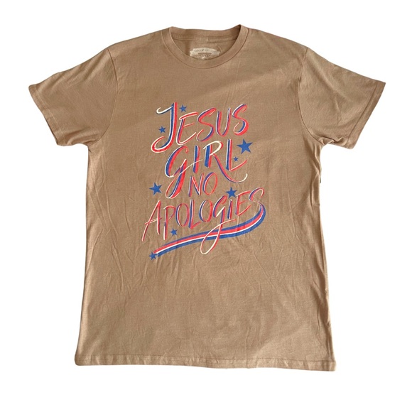 I Love My Freedom Women’s Tan Jesus Girl No Apologies T-shirt - Picture 1 of 6